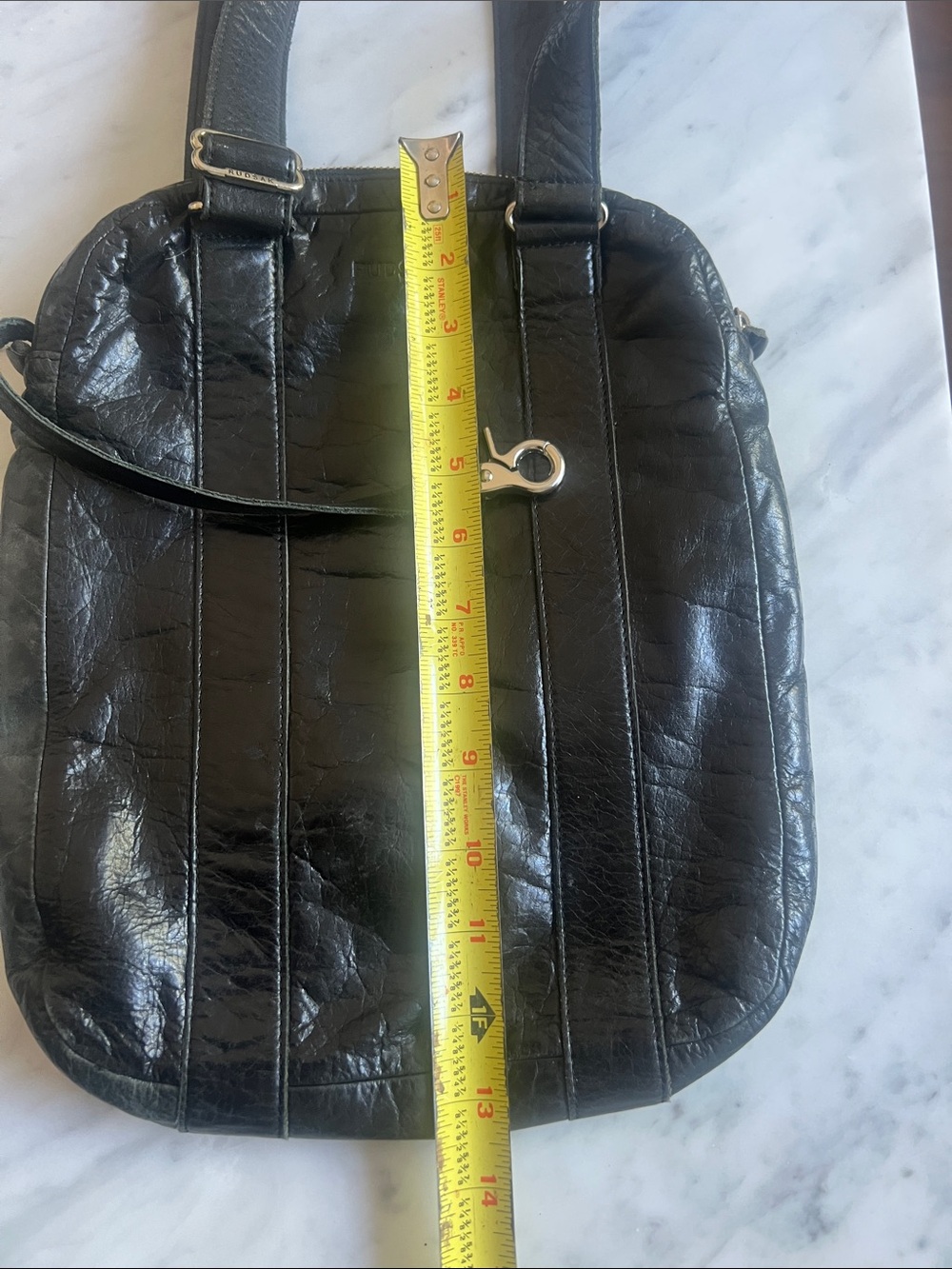 Vintage RUDSAK Black Leather Double-Strap Shoulder Bag - Picture 4 of 12